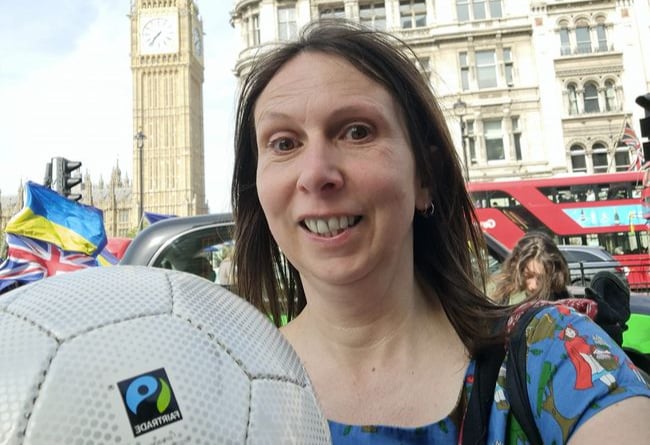 Sharron Hardwick in London with Fair Trade Football