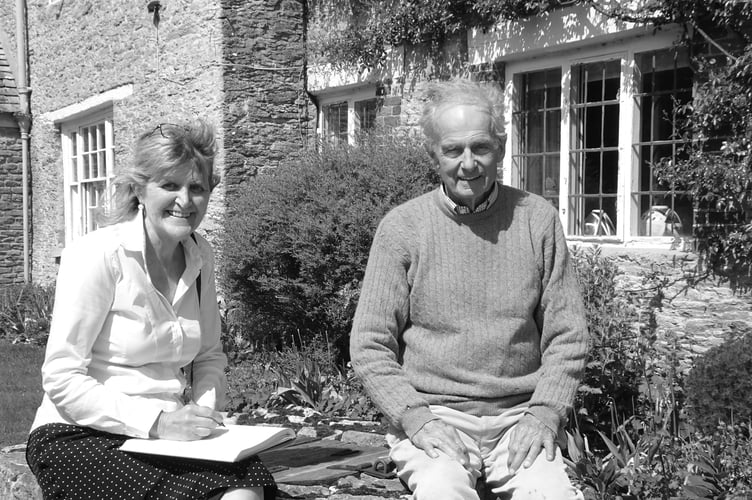 Count Nikolai Tolstoy, prepping with his festival interviewer, Eleanor Davies
