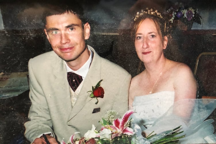 Charlotte and Christopher Williamson on their wedding day over 20 years ago