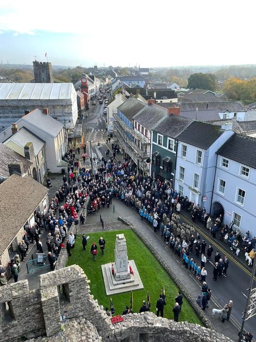 A view over the 2022 Remembrance ceremony at Pembroke from the Castle