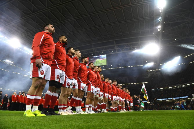04.02.23 - Wales v Ireland - Guinness Six Nations -Wales during anthems.