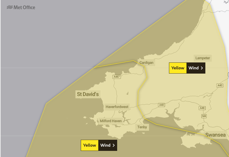 Yellow wind warnings for Tenby