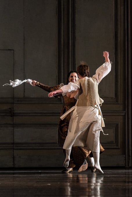 The Marriage of Figaro by Mozart;
Royal Opera House;
Covent Garden;
London, UK;
6 January 2022
Figaro:- Riccardo Fassi;
Susanna - Giulia Semenzato;
Count Almaviva - Germán E. Alcántara;
Countess Almaviva - Federica Lombardi;
Cherubino - Hanna Hipp;
Don Basilio - Gregory Bonfatti;
Marcellina - Monica Bacelli;
Gianluca Buratto - Bartolo;
Jeremy White - Antonio;
Alexandra Lowe - Barbarina;
Alasdair Elliott - Don Curzio;
Helen Withers - First Bridesmaid;
Miranda Westcott -Second Bridesmaid;
Conducted by Antonio Pappano;
Director - David McVicar;
Designer - Tanya McCallin;
Lighting designer - Paule Constable;
Movement director - Leah Hausman;
Photo © ROH by Clive Barda;