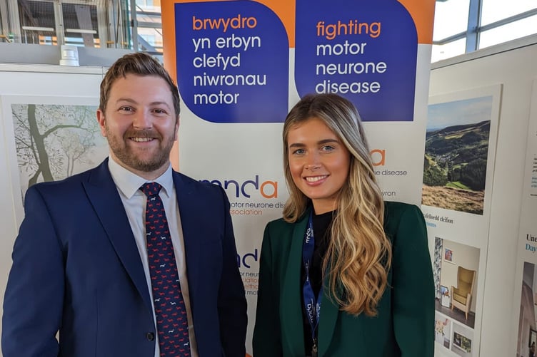 Samuel Kurtz MS is pictured with Millie Jenkins of the Motor Neurone Disease Association