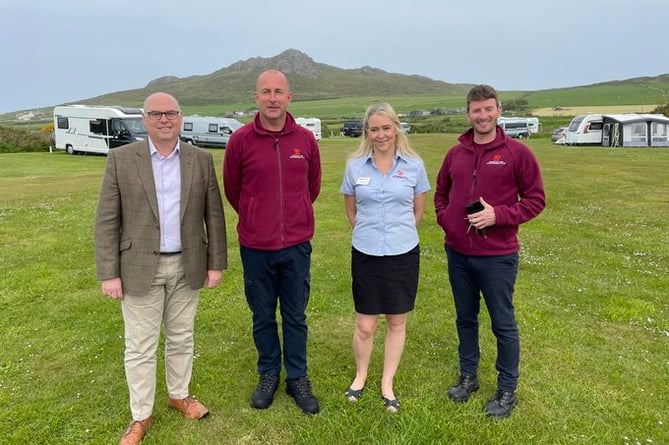 Paul Davies MS is pictured with Paul Dickson (Site Manager of the St David’s Lleithyr Meadow Club Campsite, Emma McQuillan (Head of Governance, The Caravan and Motorhome Club), Dean Dickson (Site Manager)