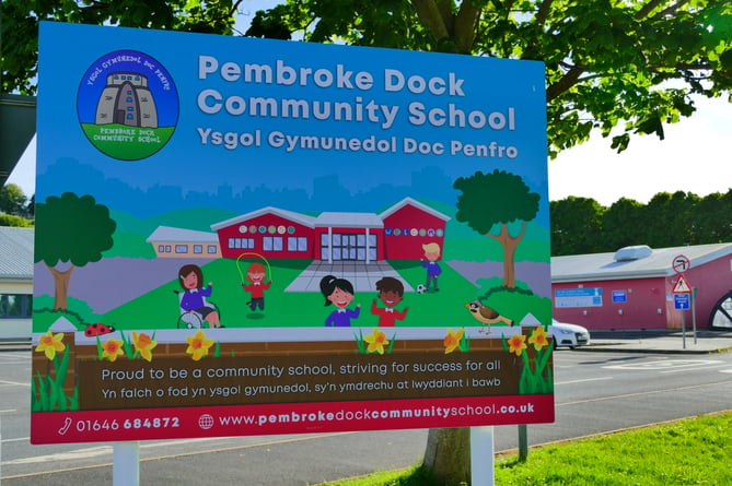 Pembroke Dock Community School entrance and sign