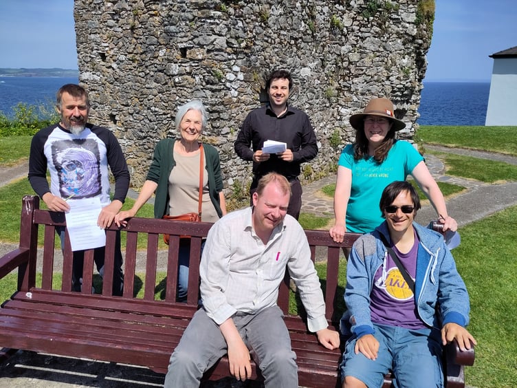 Tenby Project members with Anne Draper (Tenby Community Engagement Officer) and Glyn Harries (Tenby Museum) on Castle Hill