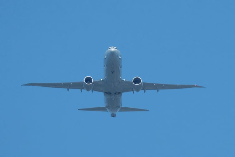 The flypast by the RAF's P8 Poseidon of No 201 Squadron - a unit which flew Sunderlands in wartime and post-war from Pembroke Dock.