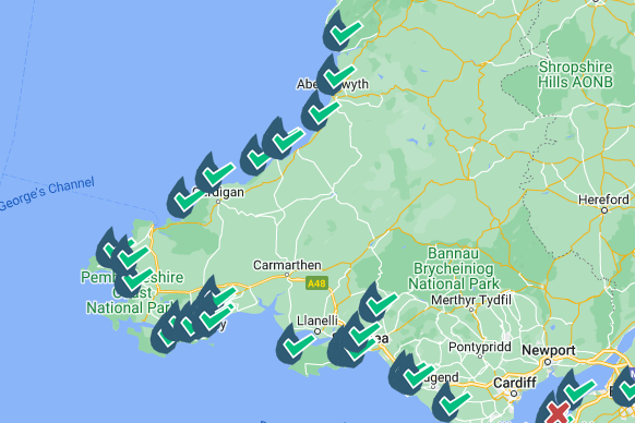 No sewage pollution alerts for Wales on the Surfers Against Sewage map this morning