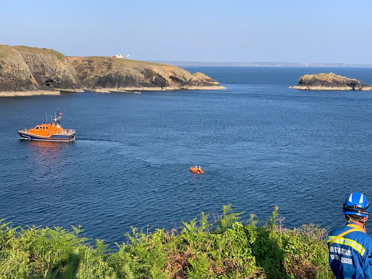 RNLI, Coastguard rescue team and Coastguard helicopter