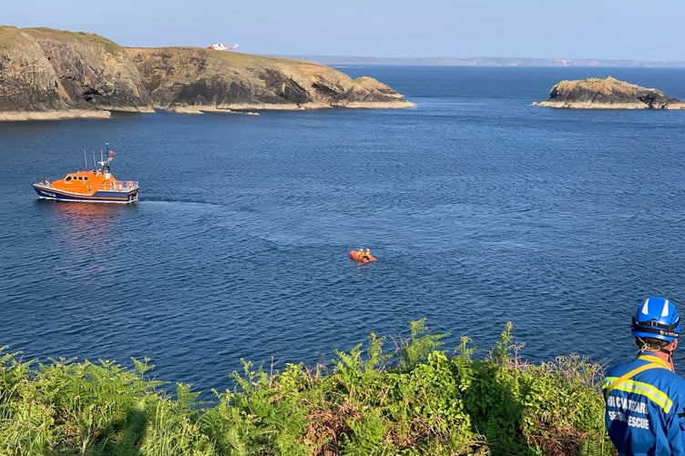 RNLI, Coastguard rescue team and Coastguard helicopter