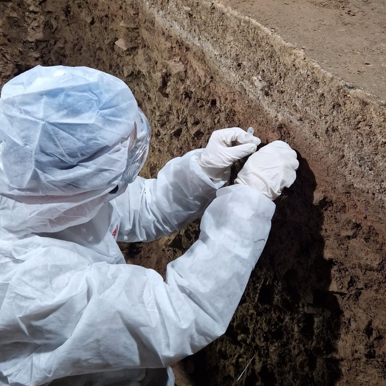 sampling sediments at Wogan cavern, Pembroke