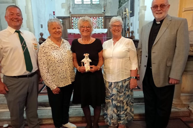 Cefin the Church Mouse takes centre stage at St AndrewÕs Church, Narberth with, left to right: Matthew John, Musical Director Juliet Rossiter, Sandra Weigel, Jacky Hole and the Rector, the Rev Martin Cox.
