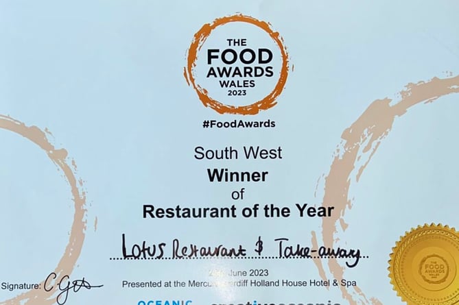 South West Winner of Restaurant of the Year: Lotus Restaurant and Takeaway, Pendine