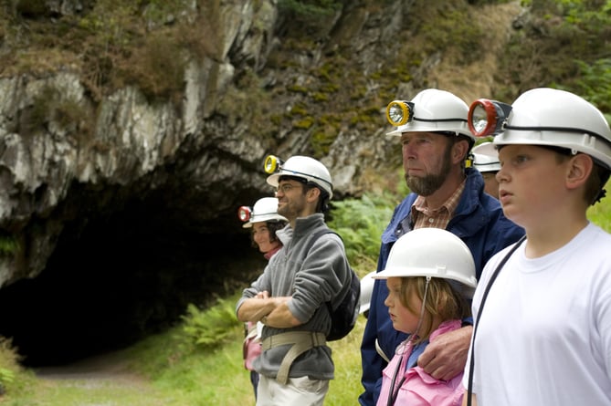 Visitors about to go into the mine at Dolaucothi Gold Mines, Llanwrda, Carmarthenshire. The mines were first worked by the Romans, and mining resumed here in the nineteenth century with its peak in 1938.