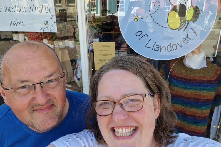 Linzi and Jason Brown outside Bumblebees in Llandovery