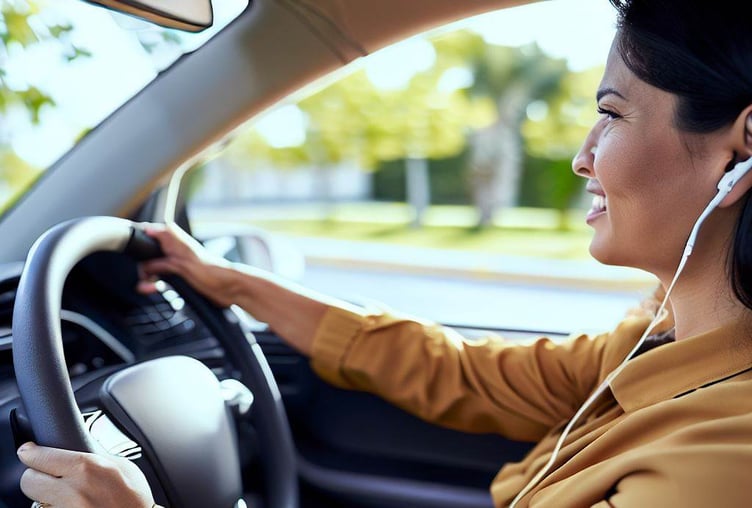 Driver wearing earbuds