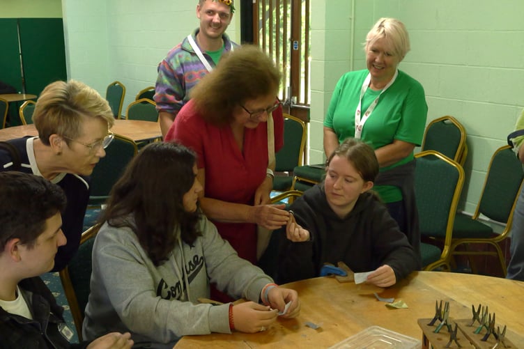 Julie Morgan with young carers at the festival