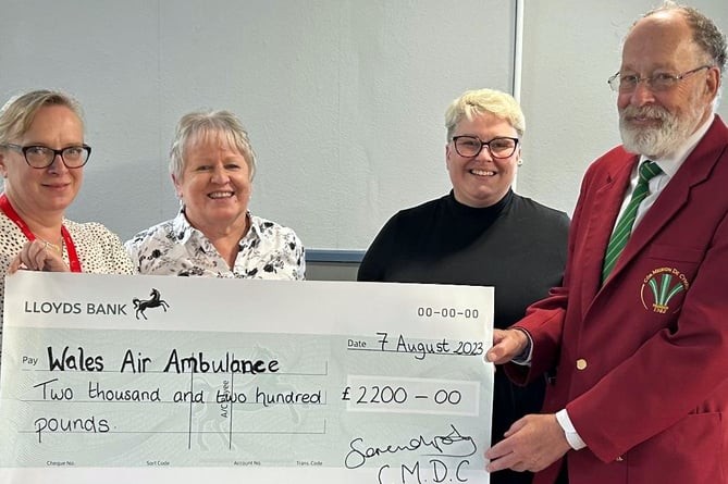 Pictured (from left to right) are Hannah Bartlett area representative for Wales Air Ambulance, Juliet Rossiter, Serendipity Chair Claire Dunbar and Paul Verallo, chairman of the local group of CMDC.