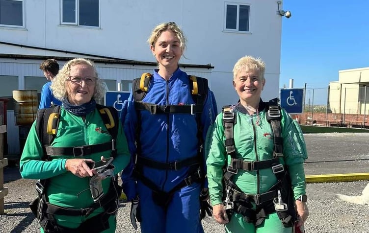 Sunderland Ward staff members Tracy George, Sister; Rebecca Richards, Senior Sister and Denise Davies, Discharge Liaison Nurse at Skydive Swansea