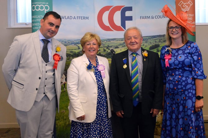 Pembrokeshire County Show 2023 Ambassadors Luke Watts (left) and Betsan Williams (right) pictured with Helen and Brian Jones, President of the County Show.