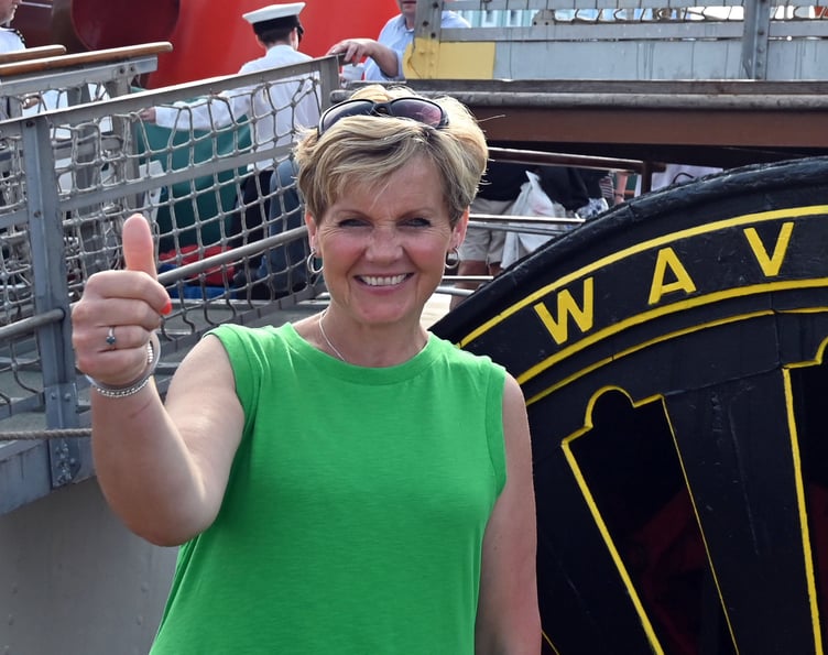 County Councillor Sam Skyrme-Blackhall pictured in June when the Waverley paddle steamer visited Tenby.