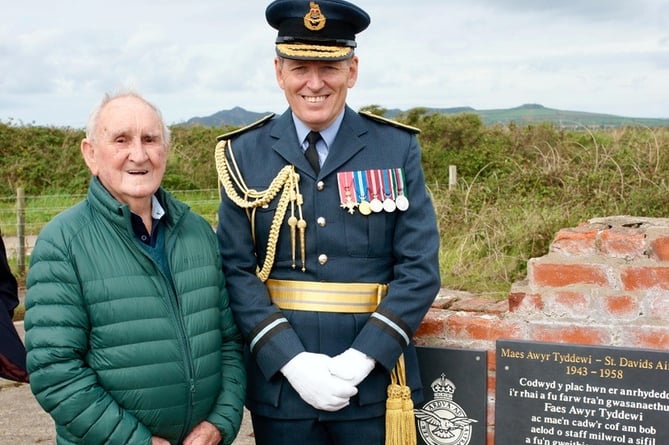 Air Commodore Adrian Williams with Mr Bryan John of Solva who worked at St Davids Airfield.