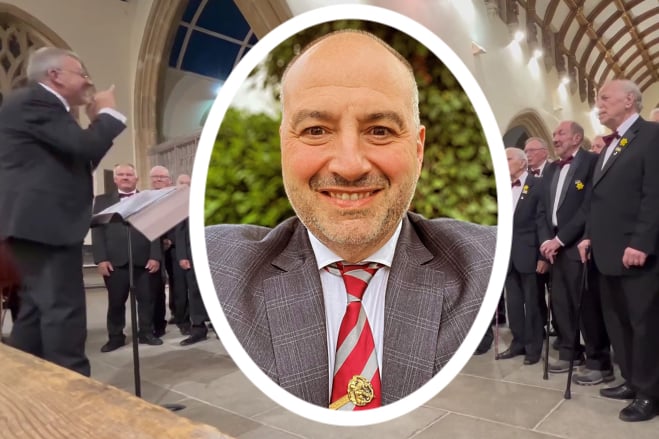 Tenby Male Choir with Wynne Evans (inset)