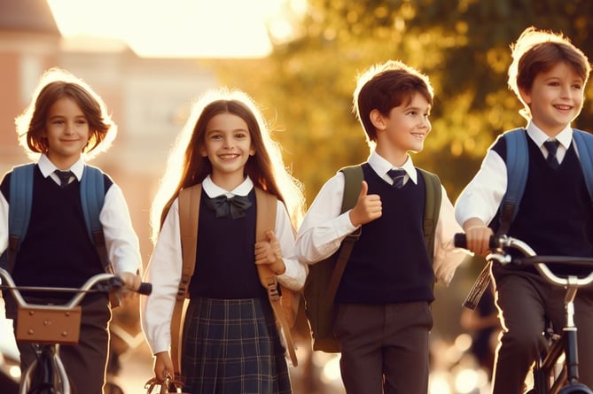 Children walking and riding to school