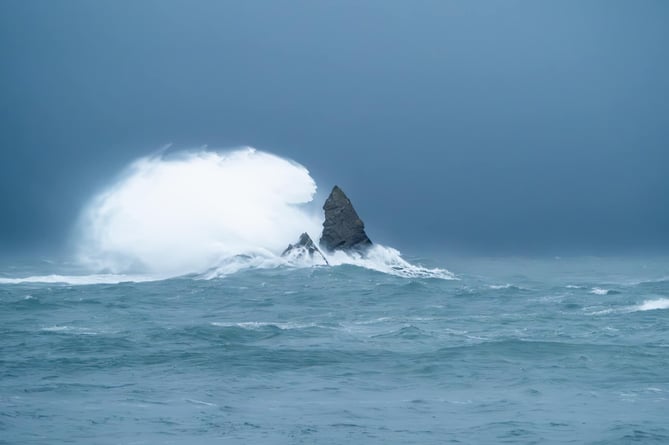 A good start for the first storm of the season - taken at Broadhaven (South) beach, showing Church Rock.