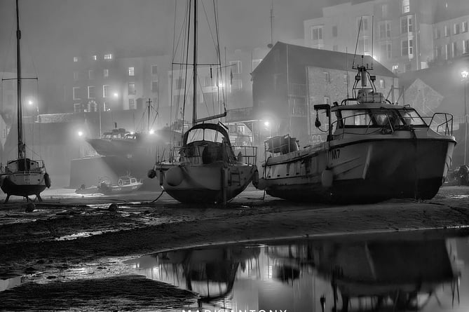 Tenby Harbour, still in the mist