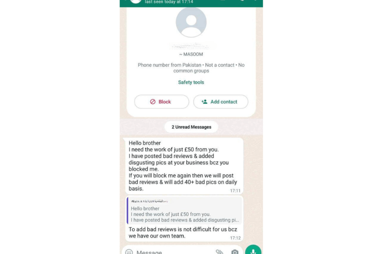 The threatening message from the scammer
