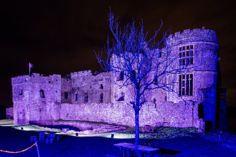 Carew Castle illuminated for Christmas