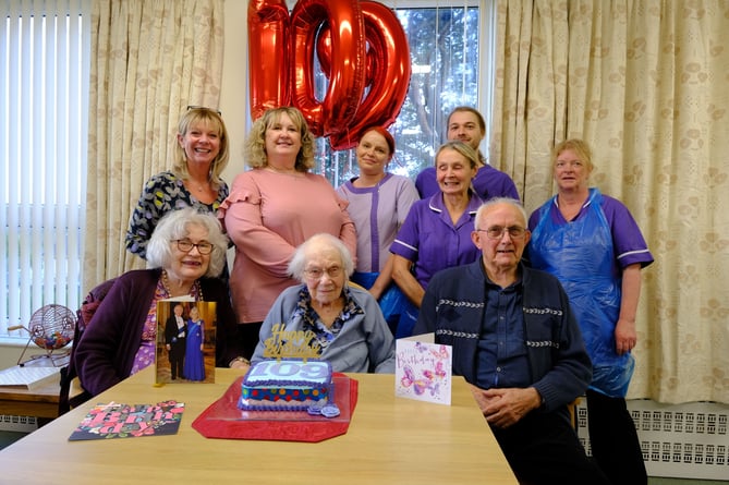 Ivy Skeate celebrated her 109th birthday on Wednesday November 1. She is pictured with family and staff from Hillside Care Home.