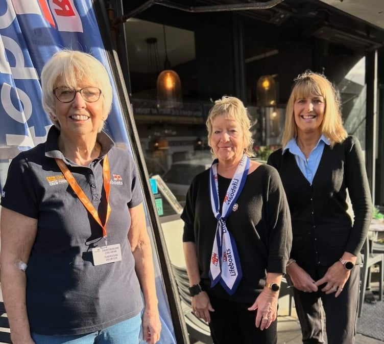 Tenby RNLI Fundraising Committtee chairman Nicole, president Shan and Gill from The Qube