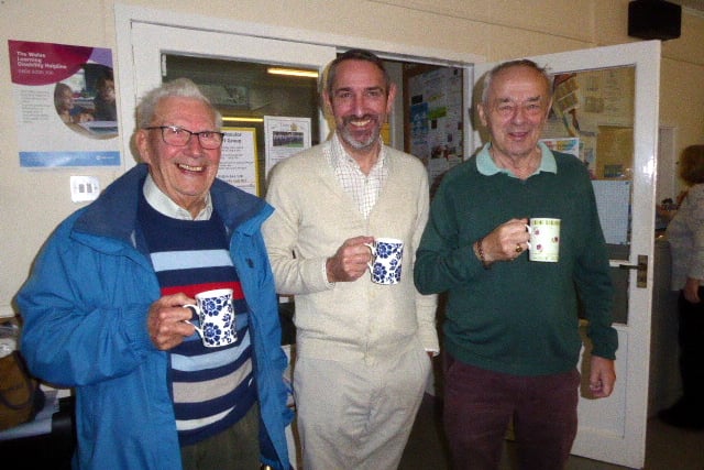 Derek, Sam (Tenby, Saundersfoot and Narberth libraries) and Peter at Tenby Friendship Club last Wednesday.