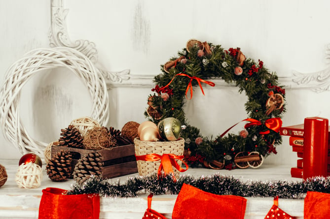 Christmas wreath and natural decorations