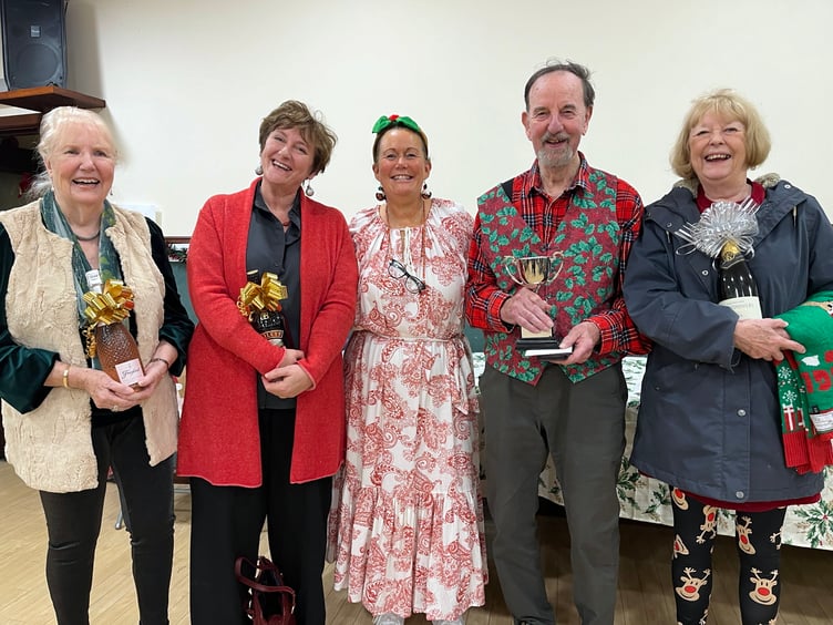 With Pembroke Bridge Club owner Irene Delahunty are Christmas winners Pam Evans, Helen Morgan, John Seal and Liz Richardson.