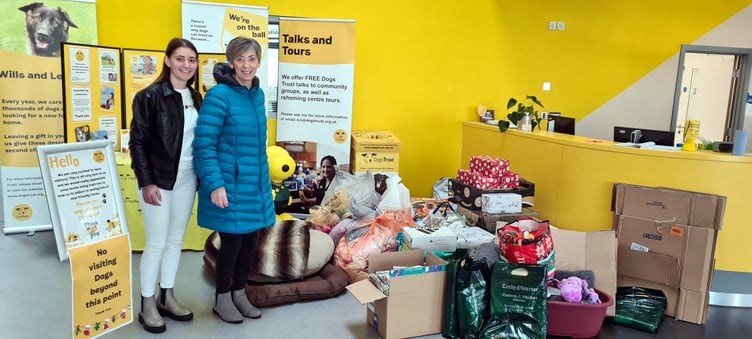 Bethan and Jayne Osborne with the donated items for Dogs Trust in Cardiff