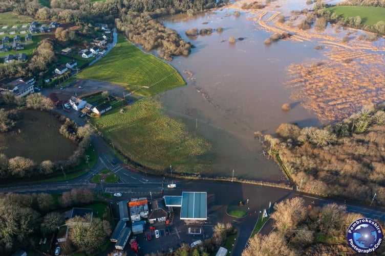 Flooding at Tenby on Tuesday as the river Ritec overflowed