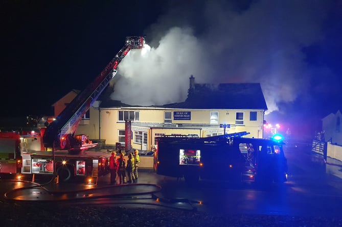 Firefighters tackling the blaze at the Duke of Edinburgh pub in Newgale