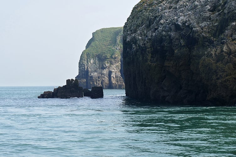 The somewhat foreboding cliffs on the western-most tip of St Margaret's Island off Caldey Island.
