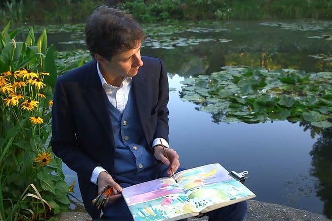 Painting the Modern Garden - Lachlan Goudie painting at Giverny (Pic. Exhibition on Screen, David Bickerstaff)