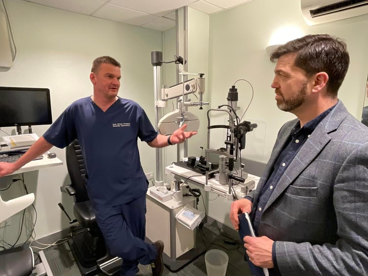 Stephen Crabb MP met with with Andy Britton, Specialist Optometrist and Director at Specsavers Haverfordwest, to discuss eye health care in Pembrokeshire.