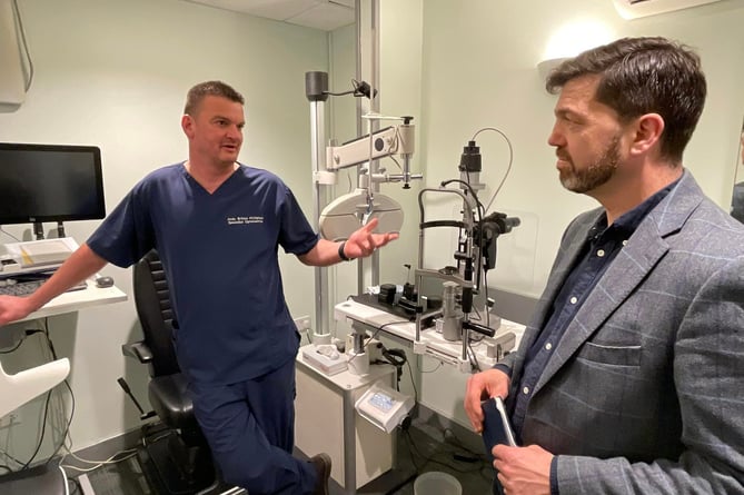 Stephen Crabb MP met with with Andy Britton, Specialist Optometrist and Director at Specsavers Haverfordwest, to discuss eye health care in Pembrokeshire.
