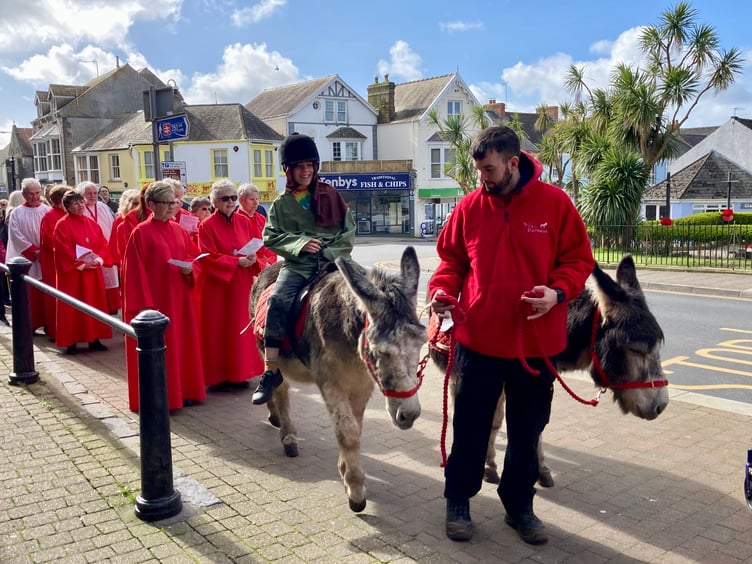For Palm Sunday, St Mary’s Church Tenby held a parade with donkeys Andy and Dennis - expertly ridden by James. They were also honoured to welcome the new Bishop of St Davids, Rt Rev’d Dorrien Davies, to the parade.