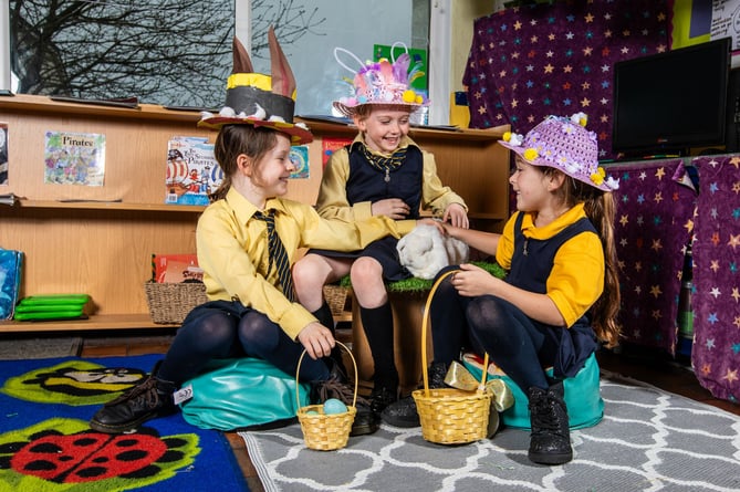 Pupils from St Teilo’s Catholic Primary School, Tenby, got in the Easter spirit with a colourful Easter bonnet parade and Easter egg hunt before they break up for the Easter holidays on Friday, March 22. In the image (left to right): Frances Monan, Sophia Easterly and Marnie Allen (all from year 2).