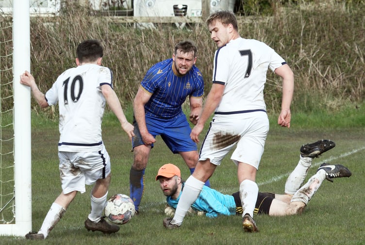 Goalmouth drama in the Kilgetty v Fishguard Sports match.