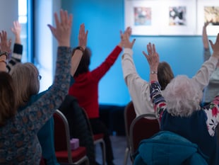 Ladies of Hundleton WI try out chair yoga