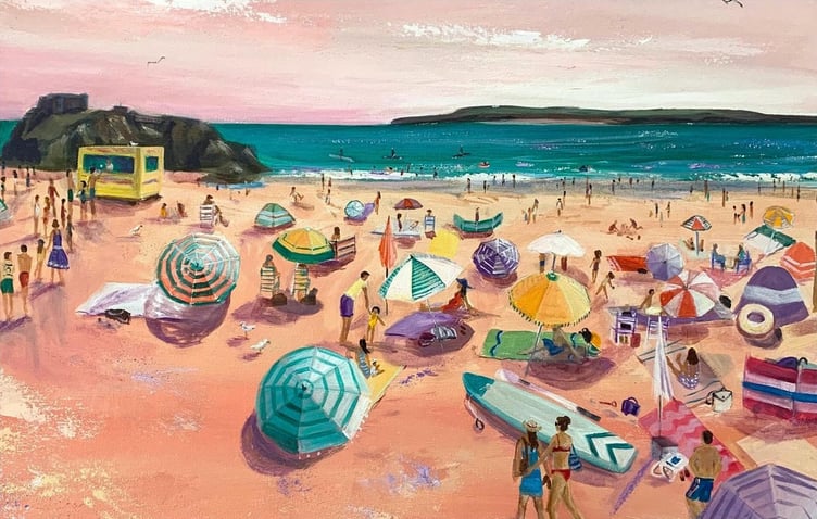 Painting of Castle Beach Tenby by Rachel Rasmussen